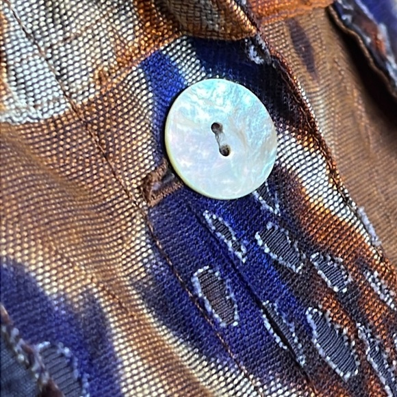 Ruby Rd. | Southwest Print Button Down Artsy Tab Sleeve Burnout Top | Size 12 P - Picture 5 of 11